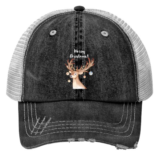 Festive Reindeer Greetings Print Trucker Hats