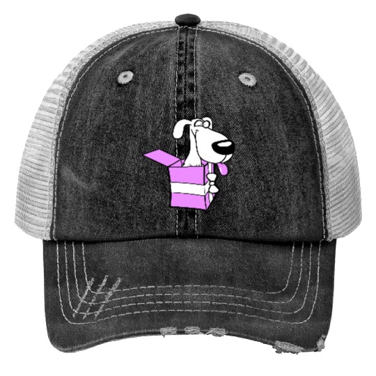 Dog Pet Gift Box Funny Crazy Surprise Fun Puppy Print Trucker Hats