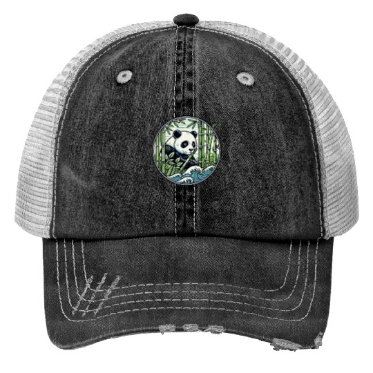 Panda in Bamboo Forest Print Trucker Hats