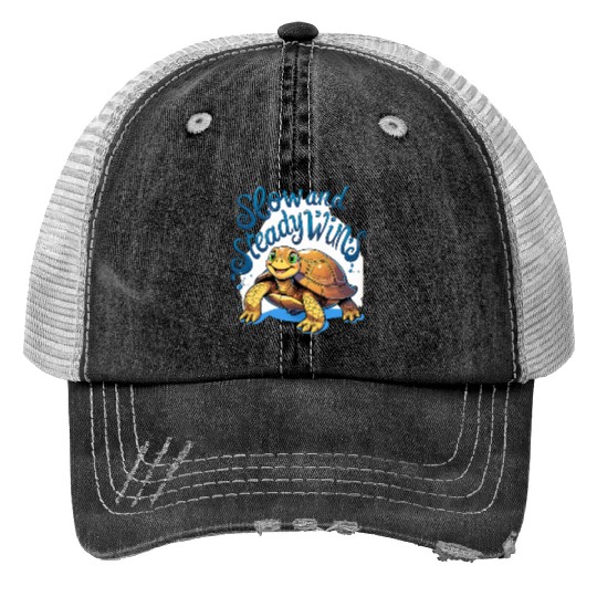 Whimsical Turtle with Confident Message Print Trucker Hats