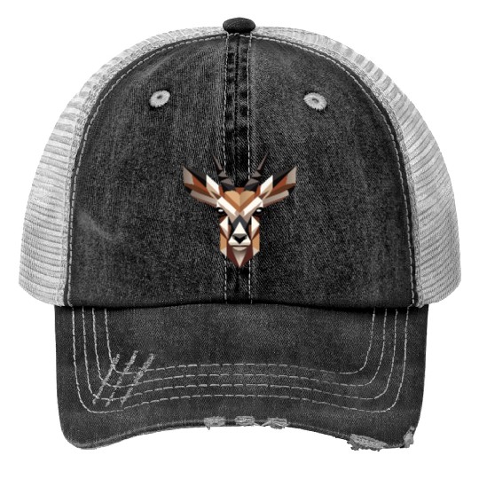 Geometric Antelope Head - Elegance and Wilderness Print Trucker Hats