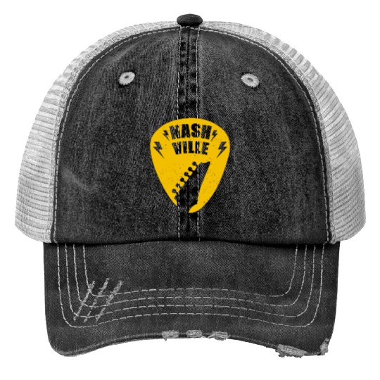 Nashville Music City Guitar Pick Print Trucker Hats