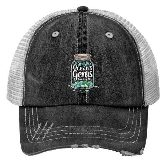 Sea Glass Hunters Collecting Ocean Treasures Print Trucker Hats