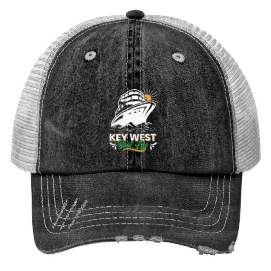 KEY-WEST BOAT LIFE Sailing Florida Keys West Keys Print Trucker Hats