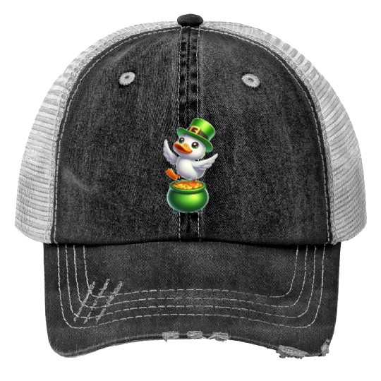Cute St. Patrick's Day Duck Top Hat Clover Print Trucker Hats