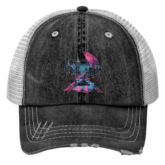 80s 90s Vaporwave Retro Car City Synthwave Print Trucker Hats