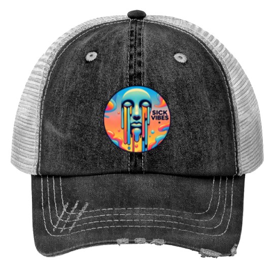Psychedelic Melting Face with Vibrant Neon Print Trucker Hats