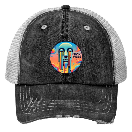 Psychedelic Melting Face with Vibrant Neon Print Trucker Hats