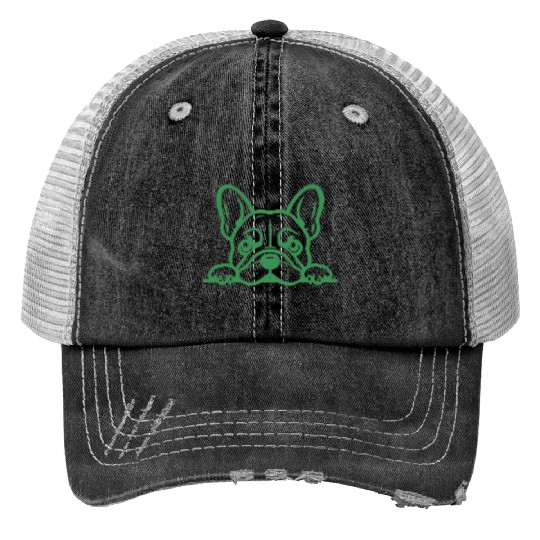 French Bulldog Frenchie Sweet Face Green Print Trucker Hats