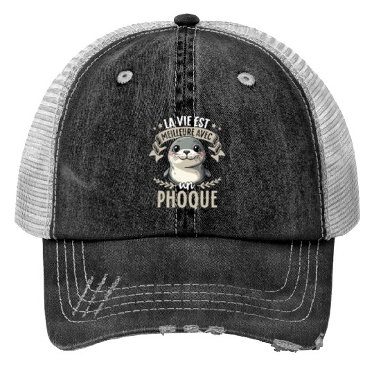 La Vie Est Meilleure Avec Un Phoque - Sweet Seal Print Trucker Hats