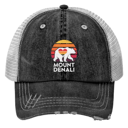 Vintage Bear Mount Denali Sunset Wilderness Print Trucker Hats