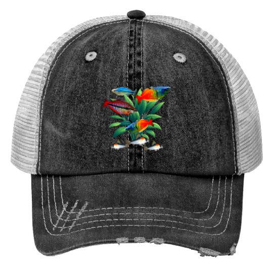 Rainbowfish Corydoras catfish Aquarium Fish Tank Print Trucker Hats