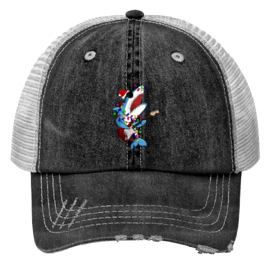 Shark Santa Guitar Player Print Trucker Hats