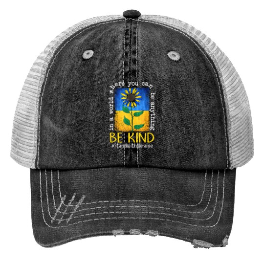 Be Kind Sunflower Ukraine Flag Print Trucker Hats