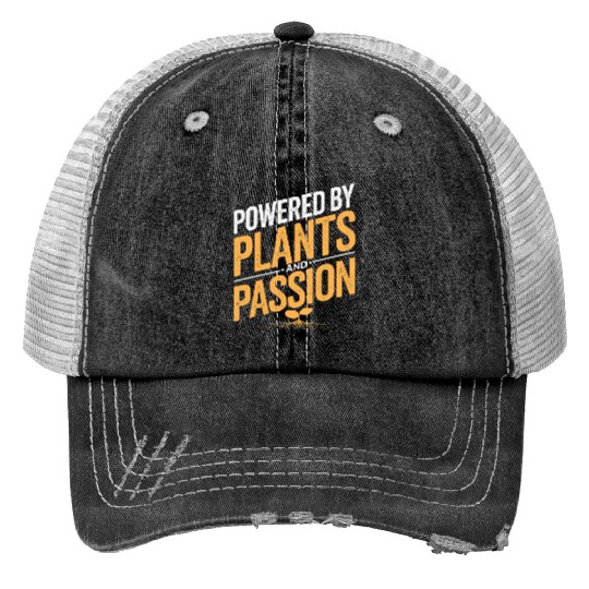 Powered By Plants And Passion Vegan Vegetarian Print Trucker Hats