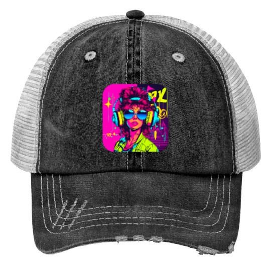 iconic pop culture 80s style fashion Print Trucker Hats