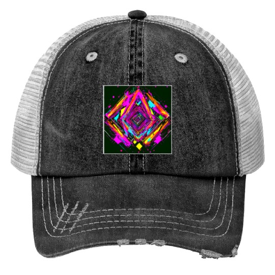 Neon Colors Vintage Party Rave Print Trucker Hats