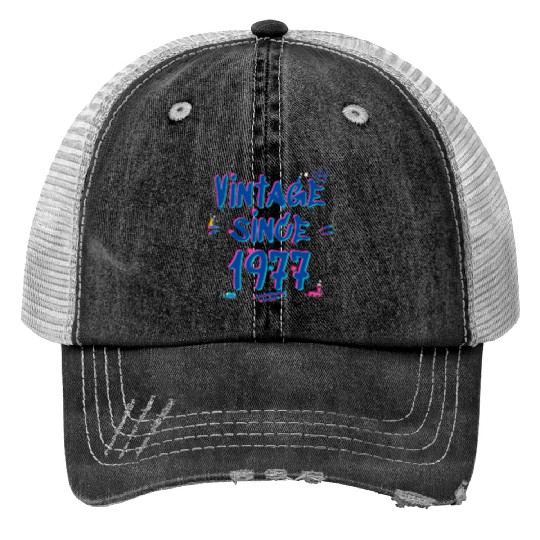 Vintage 1977 Graffiti Glitch - 48 Years of Style Print Trucker Hats