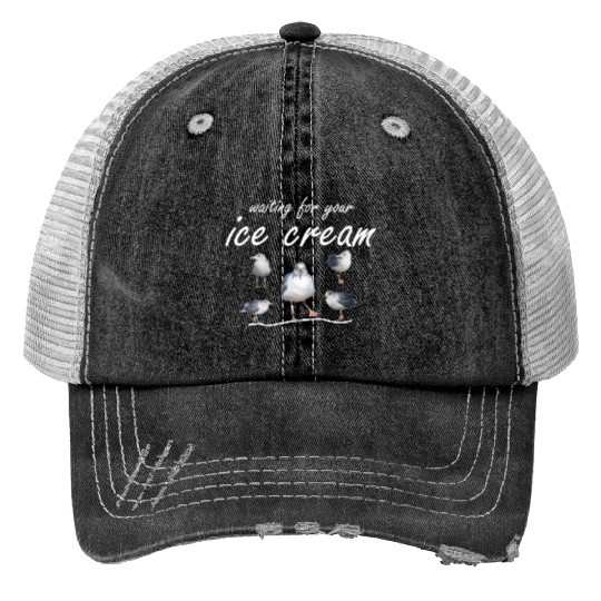 ice cream seagull sea sailing coast ocean Print Trucker Hats