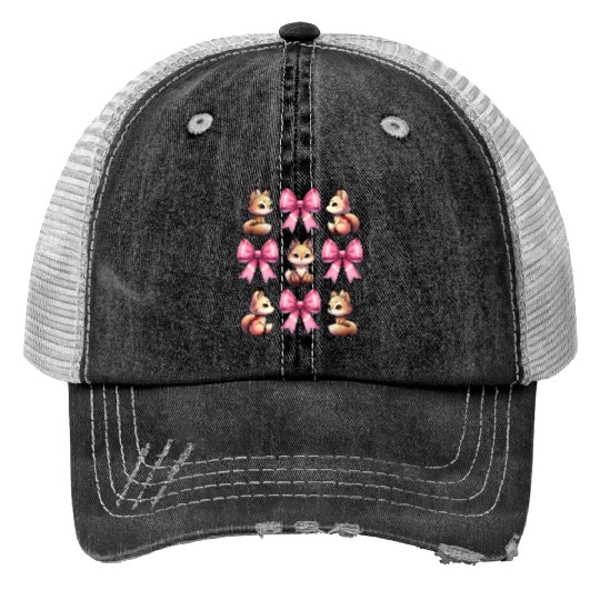 Coquette Bow Kitsune Fox Mask Pink Ribbon Mom Print Trucker Hats