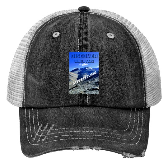 Discover Mountain Adventure Print Trucker Hats