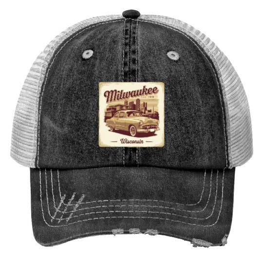 Milwaukee Souvenir and Travel Gift Idea Print Trucker Hats