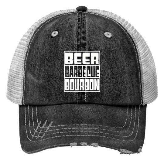 Beer Barbeque Bourbon Print Trucker Hats