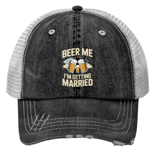 Beer Bachelorette party Funny Bride and Groom Print Trucker Hats