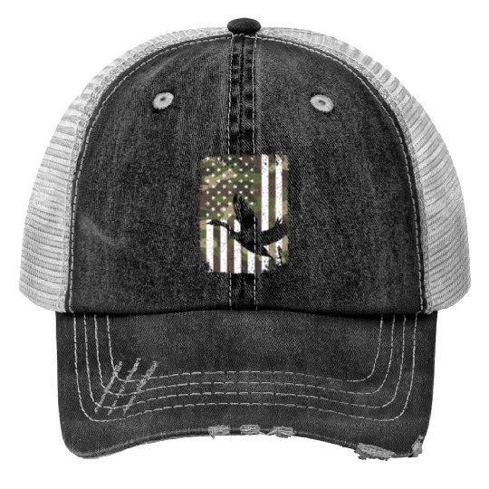 Goose Hunting Camo US Flag For Hunter Camouflage Print Trucker Hats