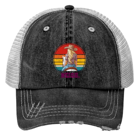 Cowgirl on Horse Neigh Print Trucker Hats