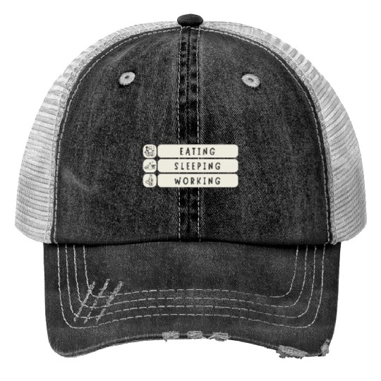 Eat Sleep Work Repeat - Funny Daily Routine Meme Print Trucker Hats
