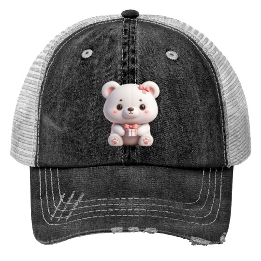 Sweet Teddy Bear and Gift Box Print Trucker Hats