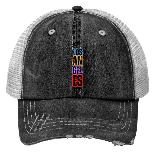 Los Angeles City Colorful Grunge Text Print Trucker Hats