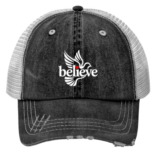 Believe white Print Trucker Hats