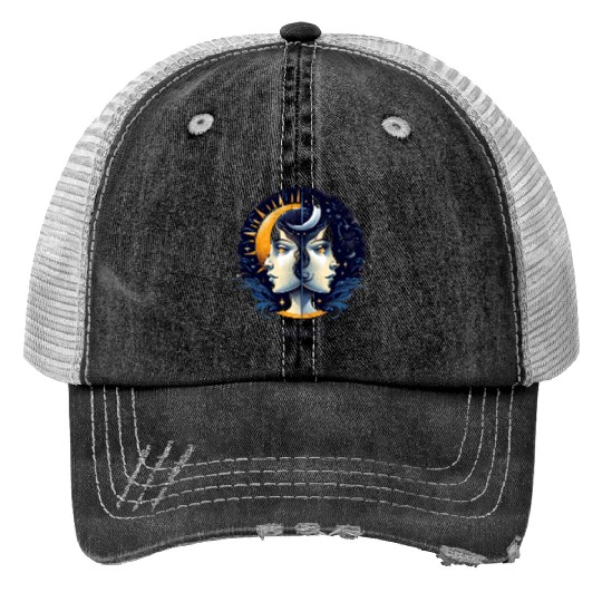 Zodiac Card Gemini Print Trucker Hats