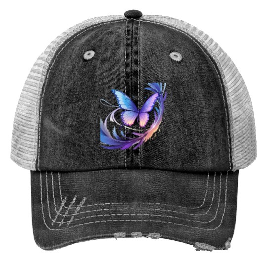 Spectrum Wings – Abstract Floral Butterfly Design Print Trucker Hats