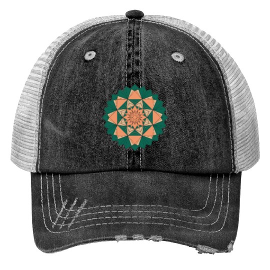 Abstract Starburst Mandala Print Trucker Hats