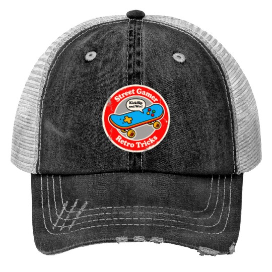 Street Gamer Retro Tricks Skateboard Fun Print Trucker Hats