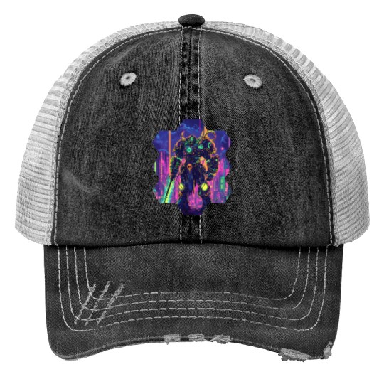 Bright Sci Fi Warrior In Neon Colors Print Trucker Hats