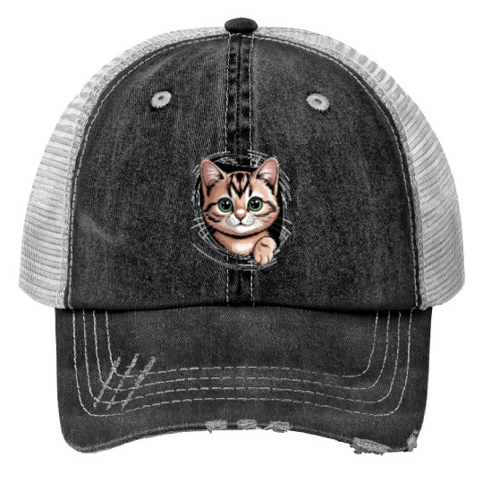 Cute Cat With Big Eyes Print Trucker Hats