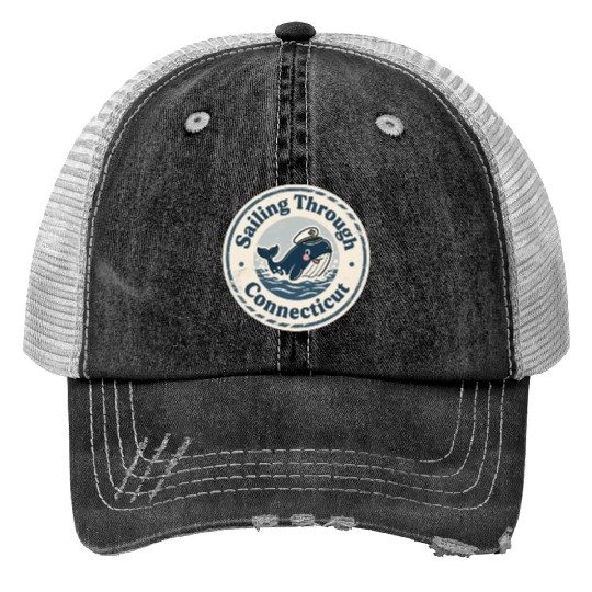 Connecticut Whale Captain Design Print Trucker Hats