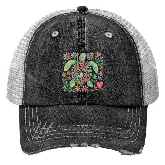 Summer Vacation Sea Turtle Print Trucker Hats