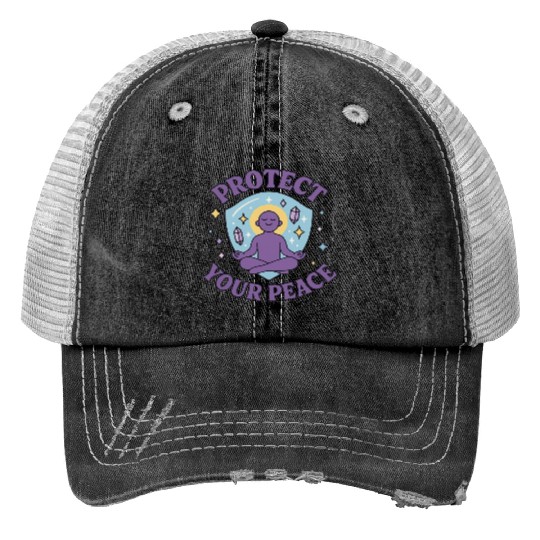 Protect Your Peace Meditation Zen Spiritual M Print Trucker Hats