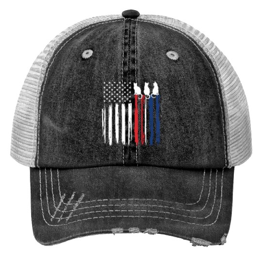 Patriotic Cat Lover - American Flag with Cat Silho Print Trucker Hats