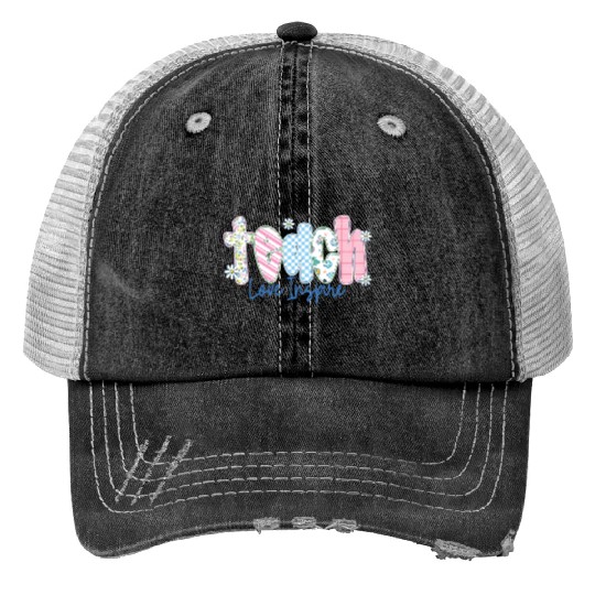 Preppy Teacher Teach Love Inspire Print Trucker Hats