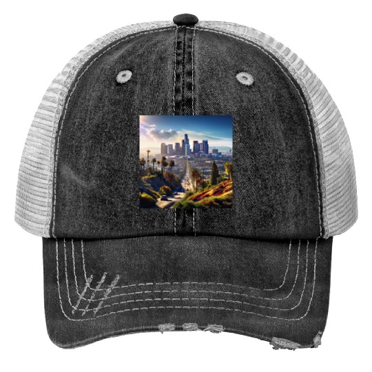 los angeles city. Print Trucker Hats