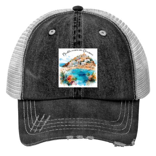 Mediterranean Dreams Print Trucker Hats