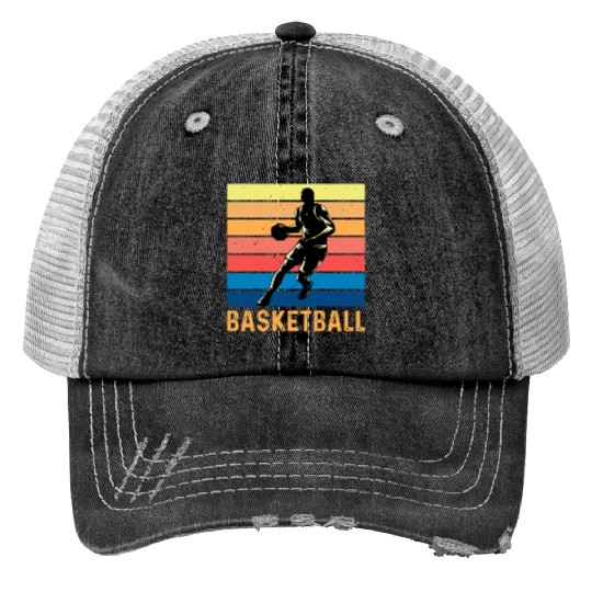 Retro Sunset Basketball Silhouette Print Trucker Hats
