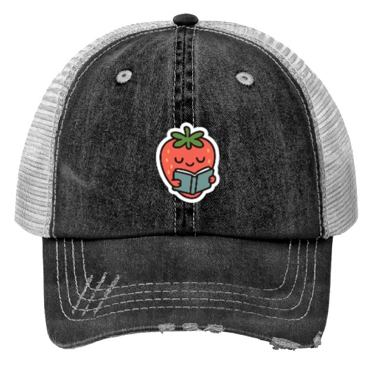 Bookish Strawberry Print Trucker Hats