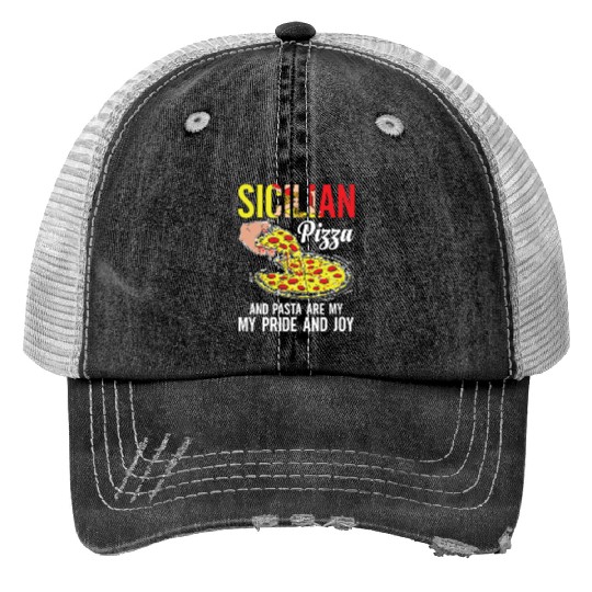 Sicilian Pizza And Pasta Print Trucker Hats